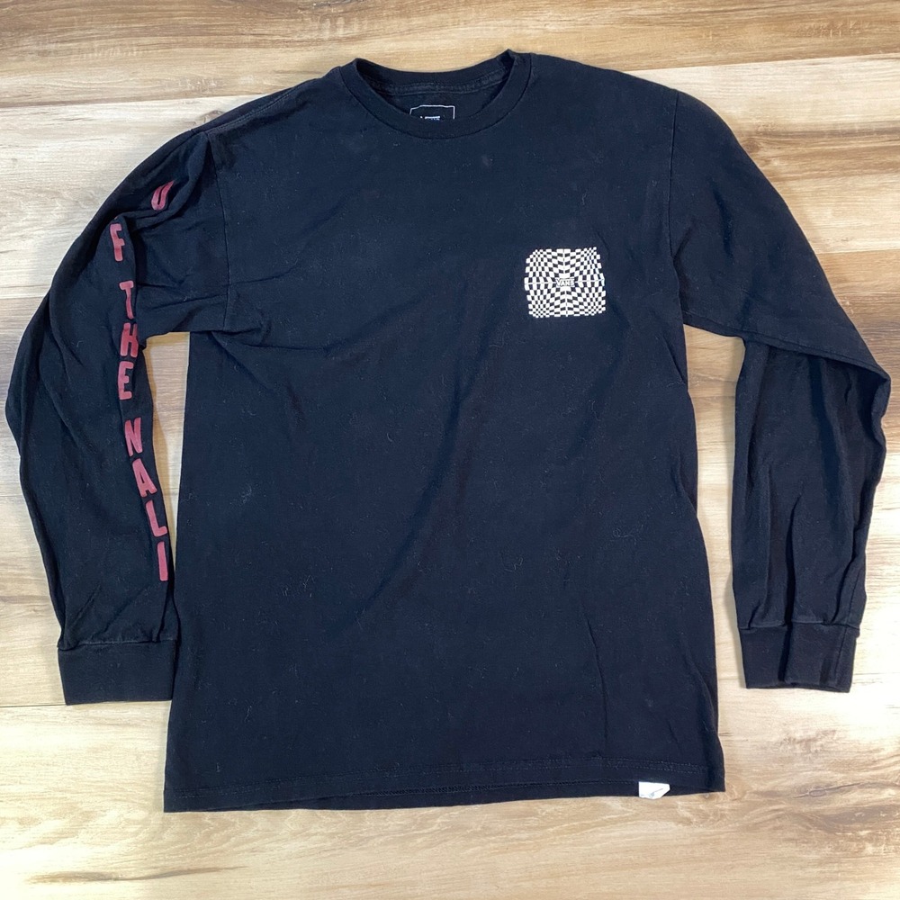 Vans Graphic T-Shirt Mens Small Streetwear Cotton Classic Fit Black Long Sleeve